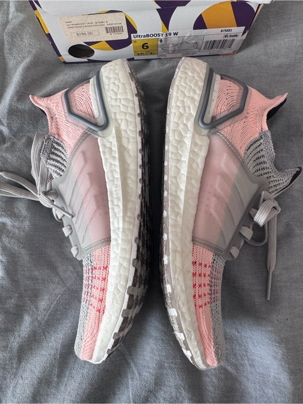 adidas Women’s Ultraboost 19 Running Shoes - Light Gray & Pink - 6 - Picture 5 of 8